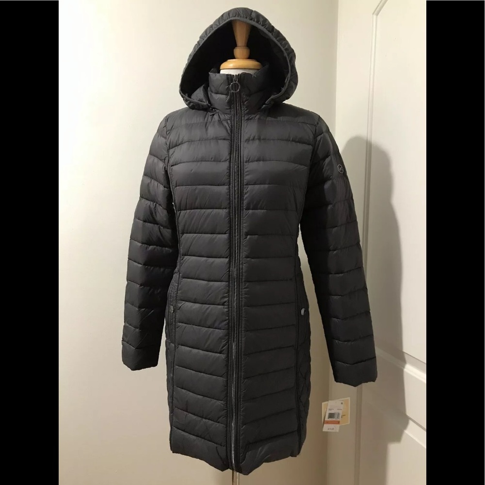 Michael Kors packable down jacket puffer coat hooded Grey charcoal S